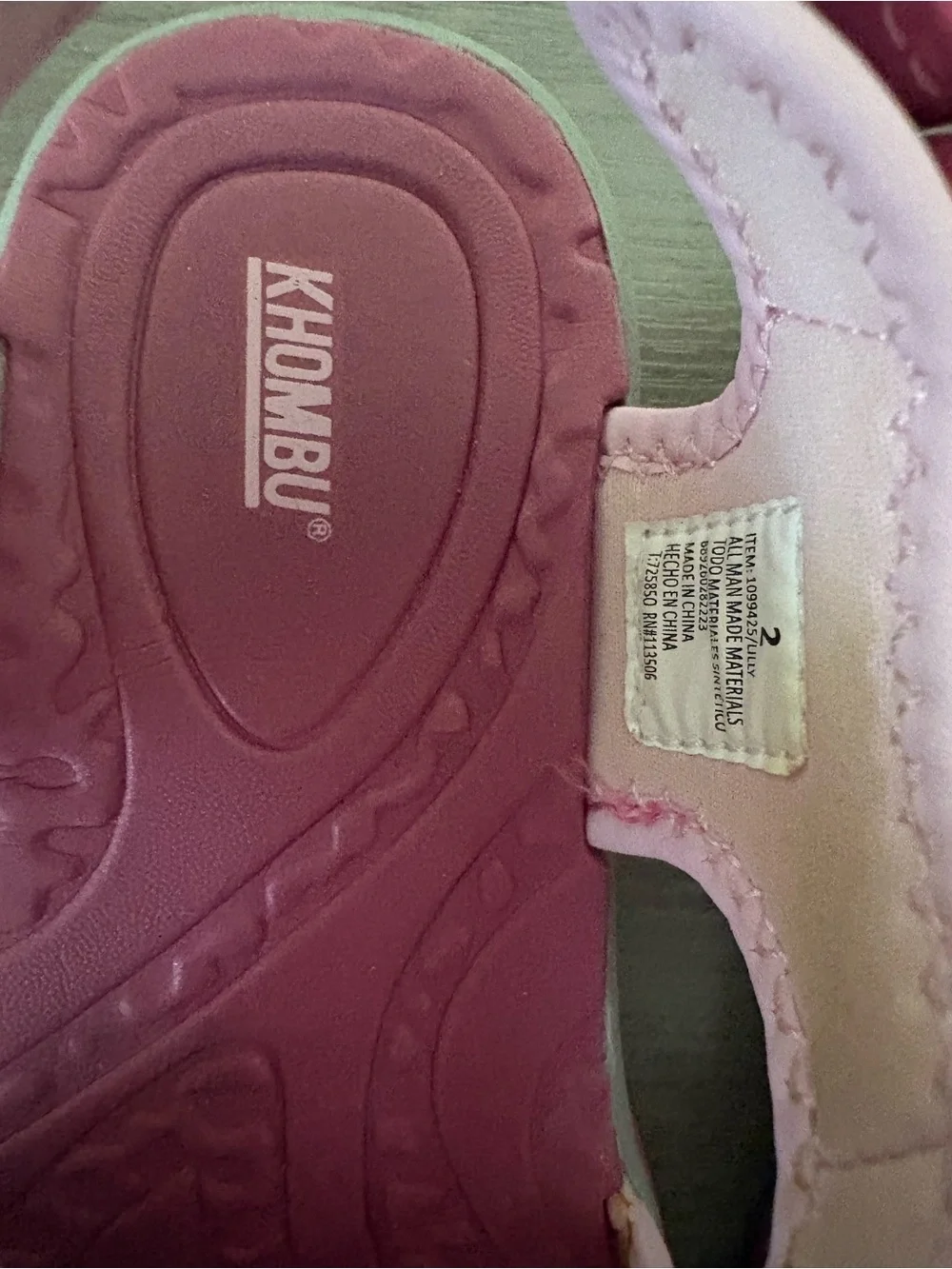 Khombu Girls Pink Gray Sport Sandals Size 2 Hook & Loop